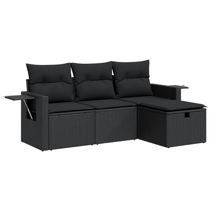 Set Divani Da Giardino 4 Pz Con Cuscini Nero In Polyrattan