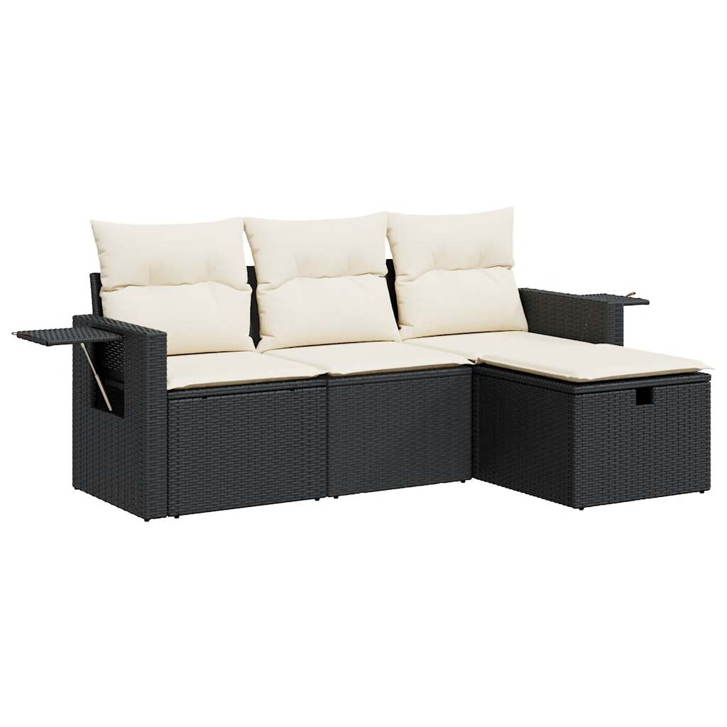 Set Divani Da Giardino 4 Pz Con Cuscini Nero In Polyrattan