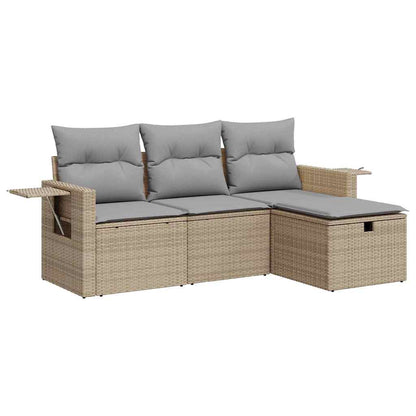 Set Divano Da Giardino 4 Pz Con Cuscini Beige In Polyrattan