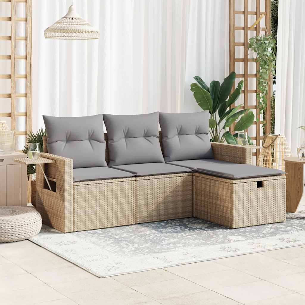 Set Divano Da Giardino 4 Pz Con Cuscini Beige In Polyrattan