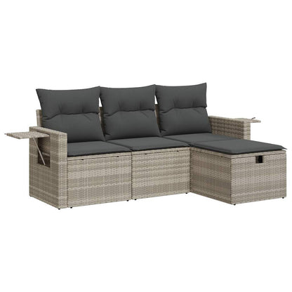 Set Divano Da Giardino 4pz Con Cuscini Grigio Chiaro Polyrattan