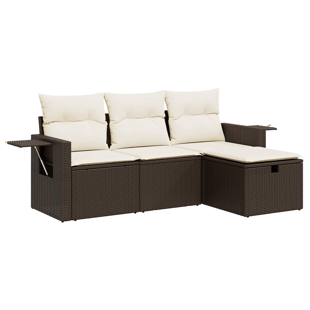 Set Divano Da Giardino 4 Pz Con Cuscini Marrone In Polyrattan