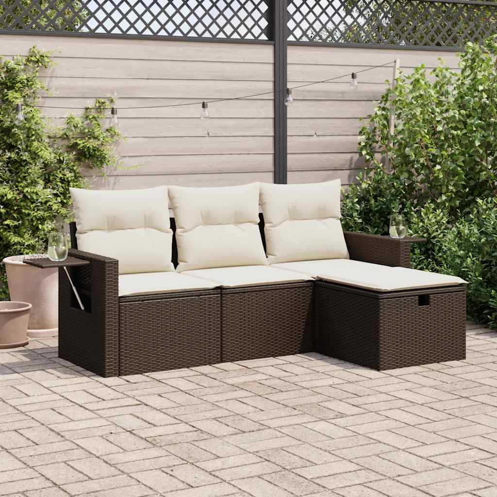 Set Divano Da Giardino 4 Pz Con Cuscini Marrone In Polyrattan