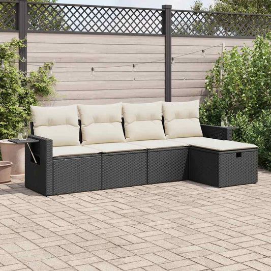 Set Divani Da Giardino 5 Pz Con Cuscini In Polyrattan Nero