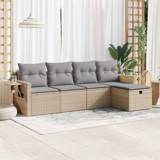 Set Divano Da Giardino 5 Pz Con Cuscini Beige In Polyrattan