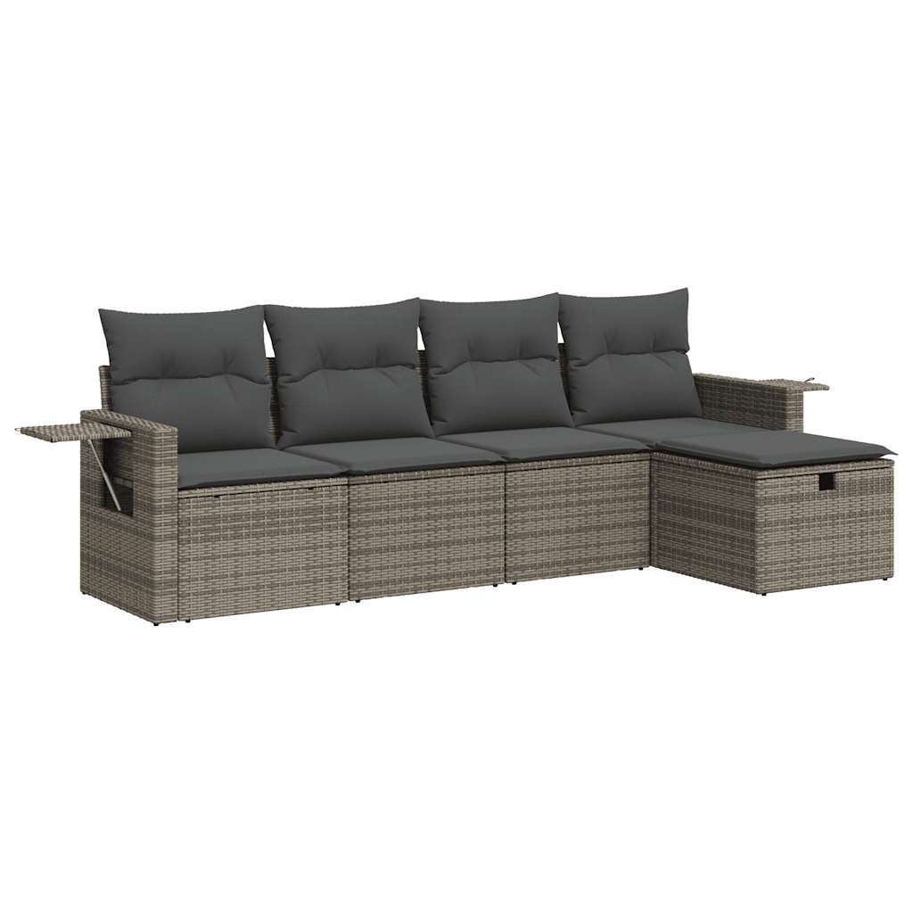 Set Divano Da Giardino 5 Pz Con Cuscini Grigio In Polyrattan