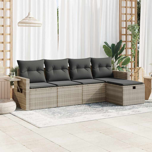 Set Divano Da Giardino 5pz Con Cuscini Grigio Chiaro Polyrattan