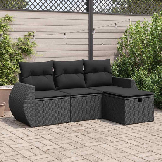 Set Divani Da Giardino 4 Pz Con Cuscini Nero In Polyrattan