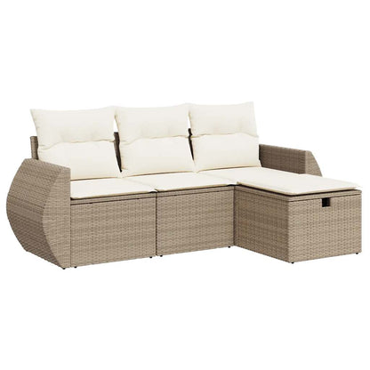 Set Divano Da Giardino 4 Pz Con Cuscini Beige In Polyrattan