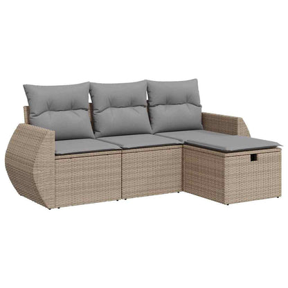 Set Divano Da Giardino 4 Pz Con Cuscini Beige In Polyrattan