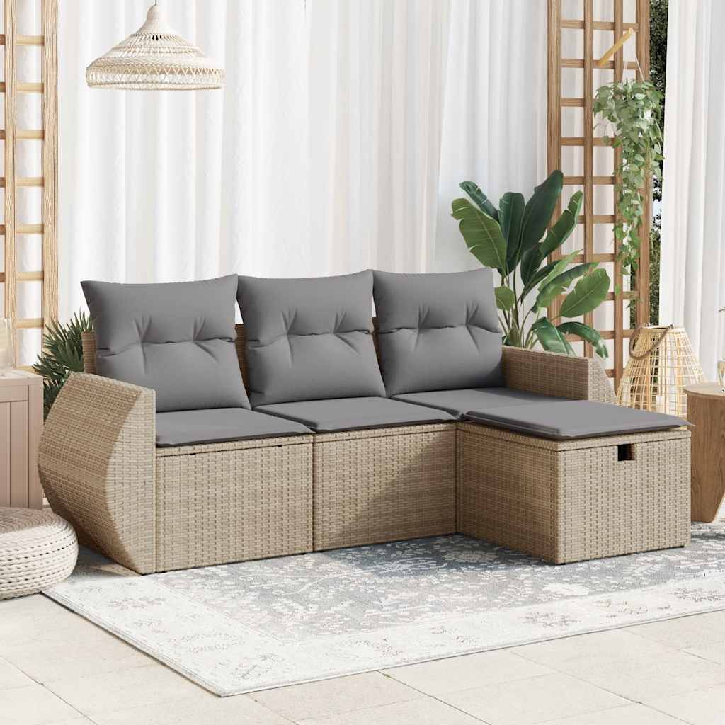 Set Divano Da Giardino 4 Pz Con Cuscini Beige In Polyrattan