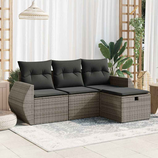 Set Divani Da Giardino 4 Pz Con Cuscini In Polyrattan Grigio