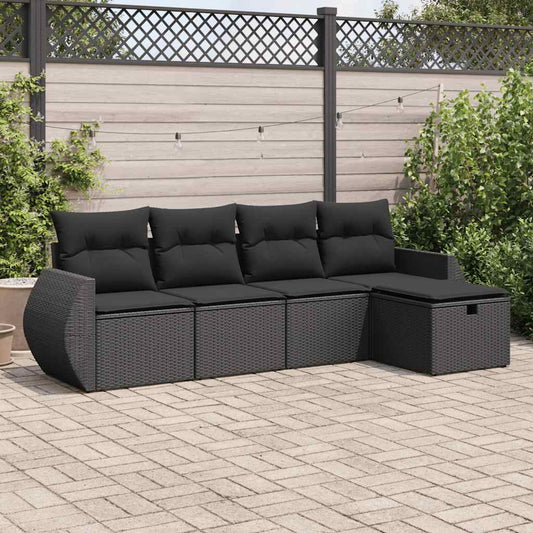 Set Divani Da Giardino 5 Pz Con Cuscini In Polyrattan Nero