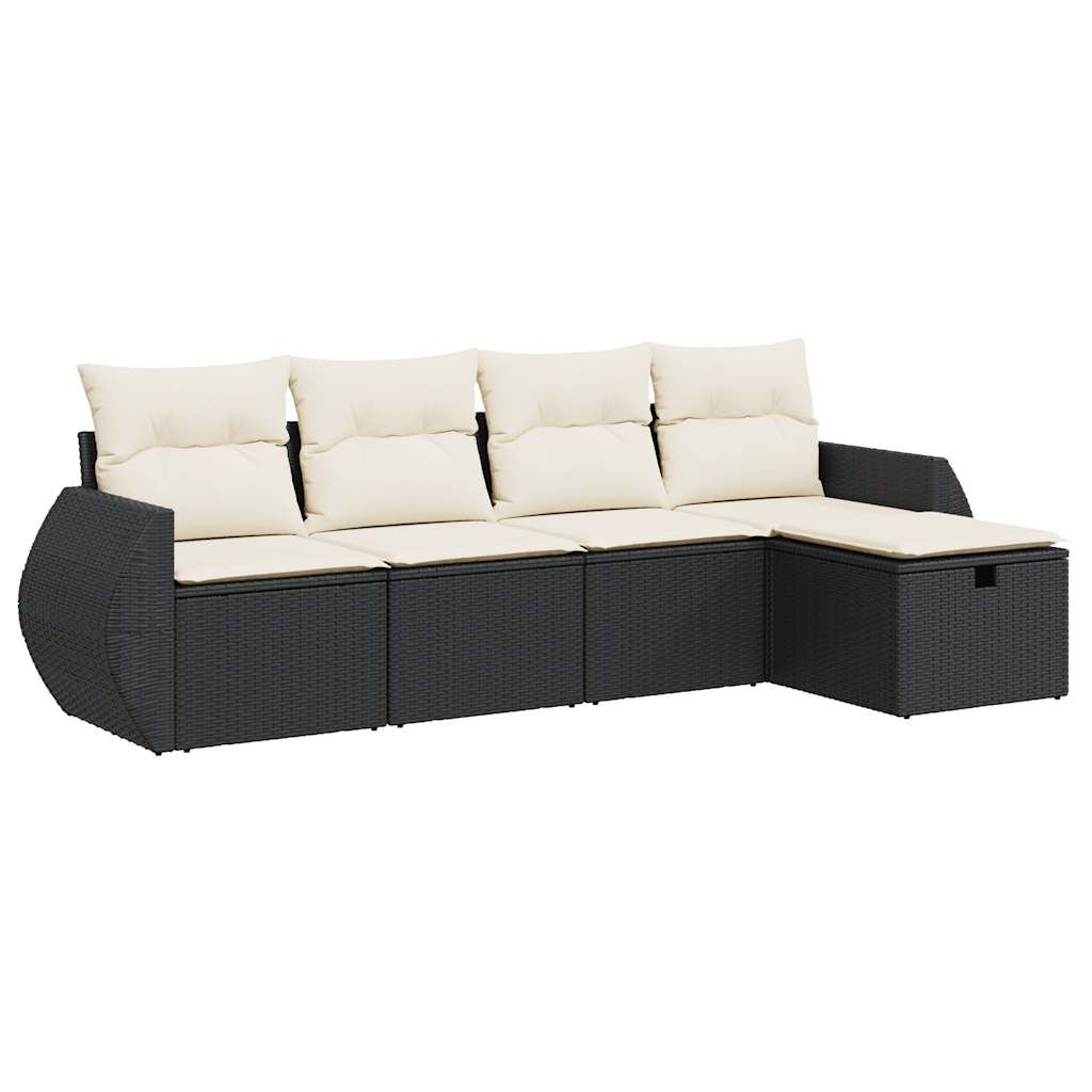 Set Divani Da Giardino 5 Pz Con Cuscini In Polyrattan Nero