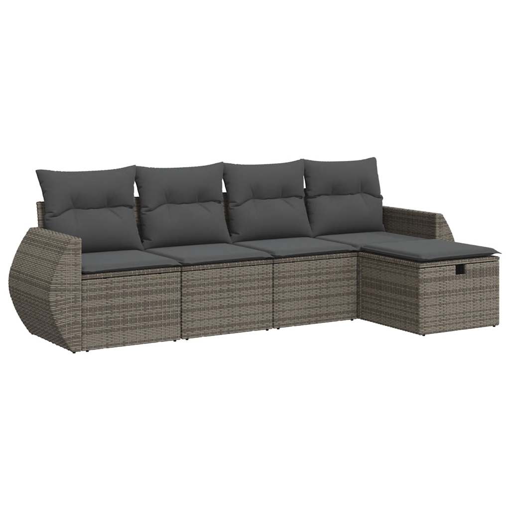 Set Divano Da Giardino 5 Pz Con Cuscini Grigio In Polyrattan