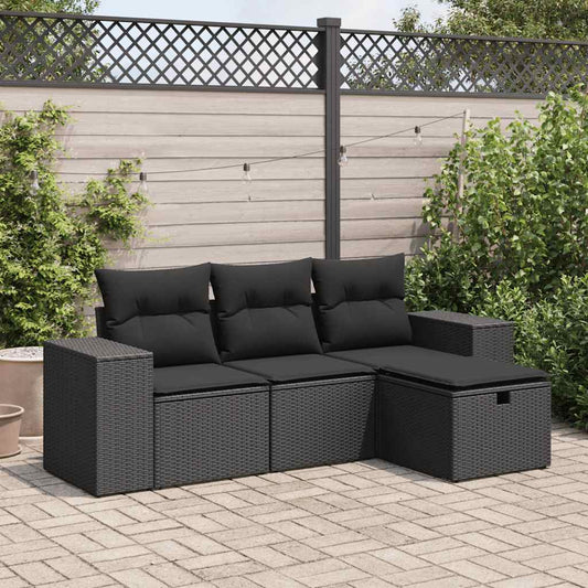 Set Divani Da Giardino 4 Pz Con Cuscini Nero In Polyrattan