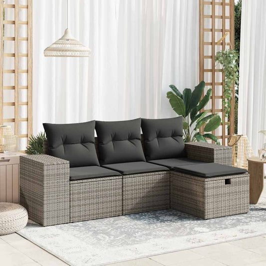 Set Divani Da Giardino 4 Pz Con Cuscini In Polyrattan Grigio