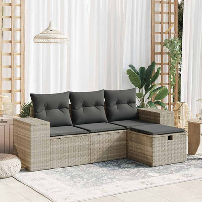 Set Divano Da Giardino 4pz Con Cuscini Grigio Chiaro Polyrattan