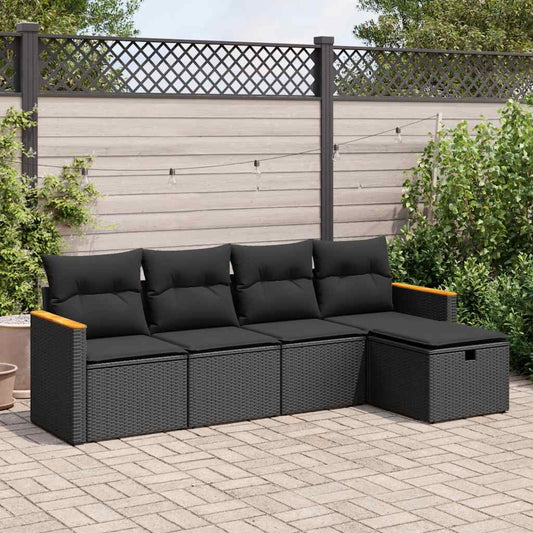 Set Divani Da Giardino 5 Pz Con Cuscini In Polyrattan Nero