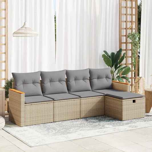 Set Divano Da Giardino 5 Pz Con Cuscini Beige In Polyrattan