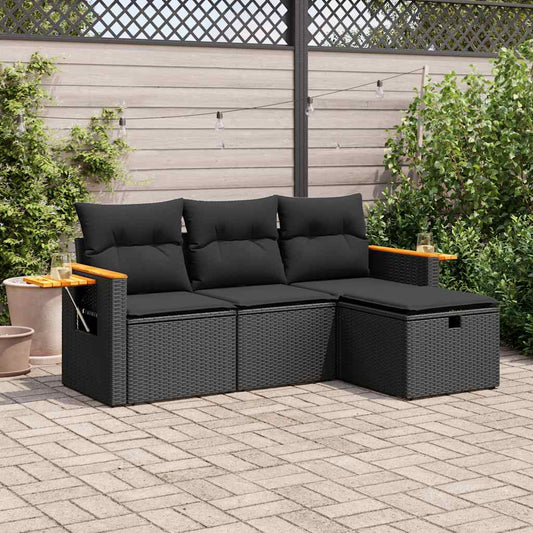 Set Divani Da Giardino 4 Pz Con Cuscini Nero In Polyrattan