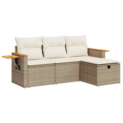 Set Divano Da Giardino 4 Pz Con Cuscini Beige In Polyrattan