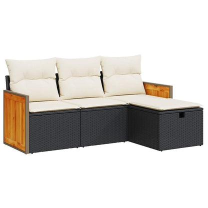 Set Divani Da Giardino 4 Pz Con Cuscini Nero In Polyrattan