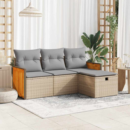 Set Divano Da Giardino 4 Pz Con Cuscini Beige In Polyrattan