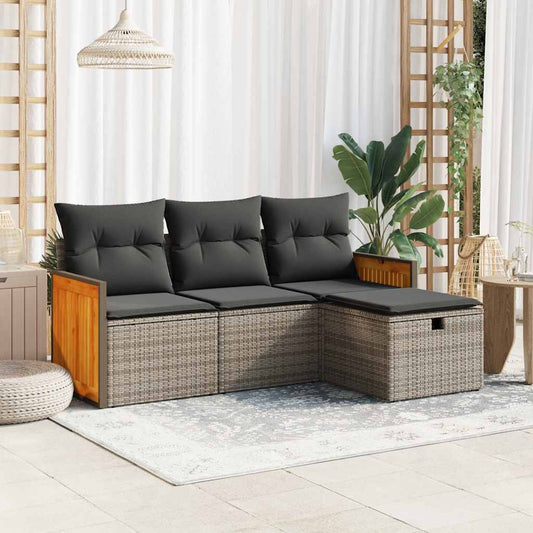 Set Divani Da Giardino 4 Pz Con Cuscini In Polyrattan Grigio