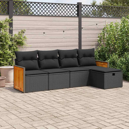 Set Divani Da Giardino 5 Pz Con Cuscini In Polyrattan Nero