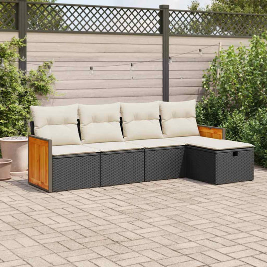 Set Divani Da Giardino 5 Pz Con Cuscini In Polyrattan Nero