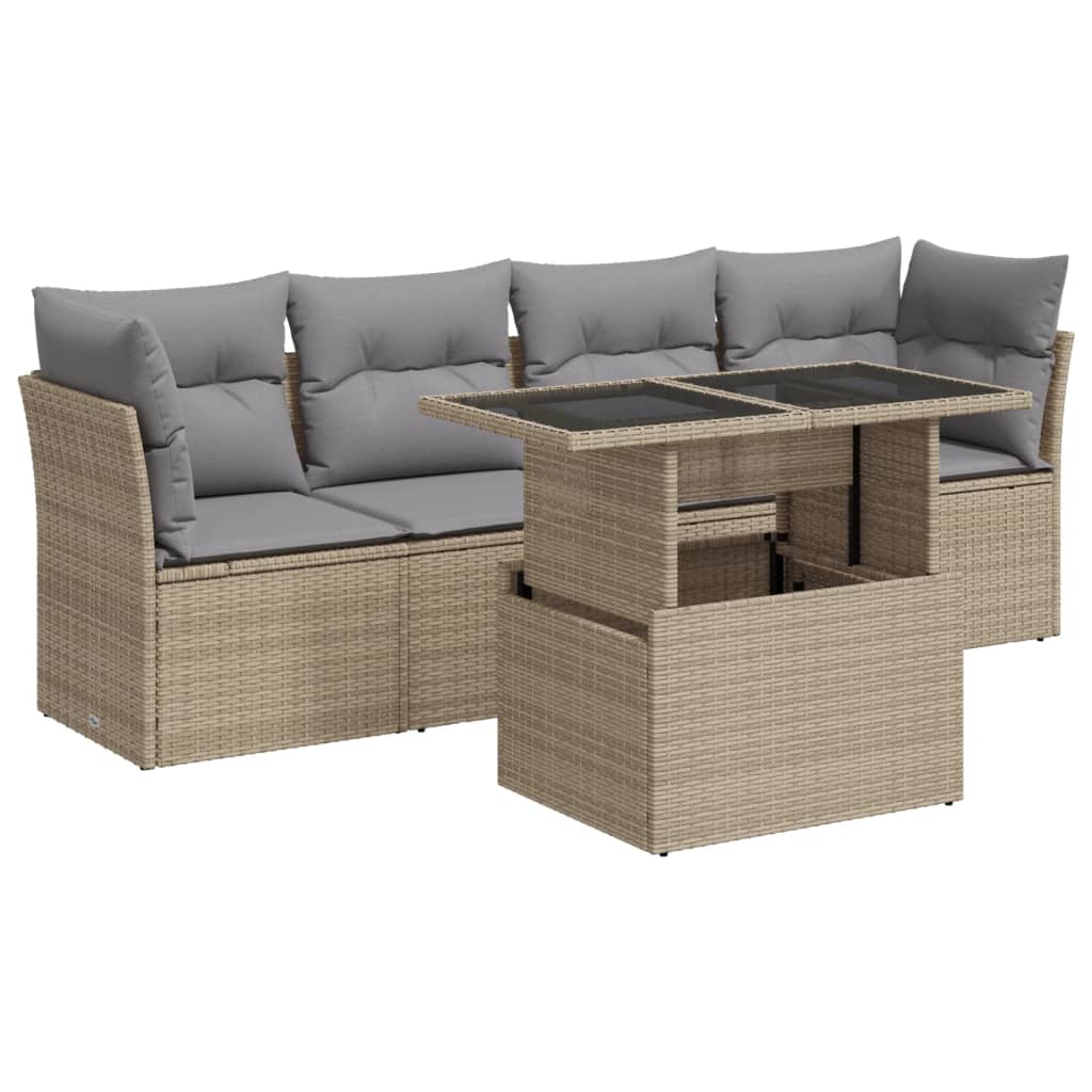 Set Divano Da Giardino 5 Pz Con Cuscini Beige In Polyrattan