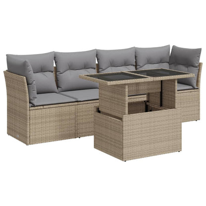 Set Divano Da Giardino 5 Pz Con Cuscini Beige In Polyrattan