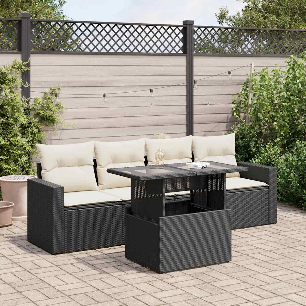 Set Divani Da Giardino 5 Pz Con Cuscini In Polyrattan Nero