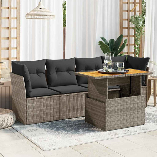 Set Divano Da Giardino 5 Pz Con Cuscini Grigio In Polyrattan