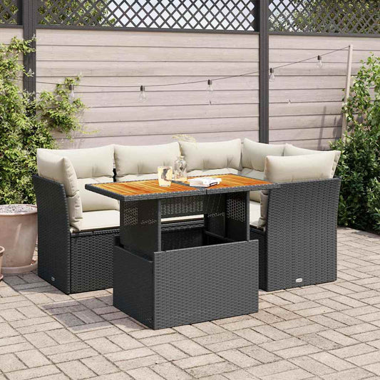 Set Divani Da Giardino 5 Pz Con Cuscini In Polyrattan Nero