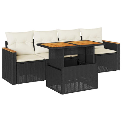 Set Divani Da Giardino 5 Pz Con Cuscini Nero Polyrattan Acacia