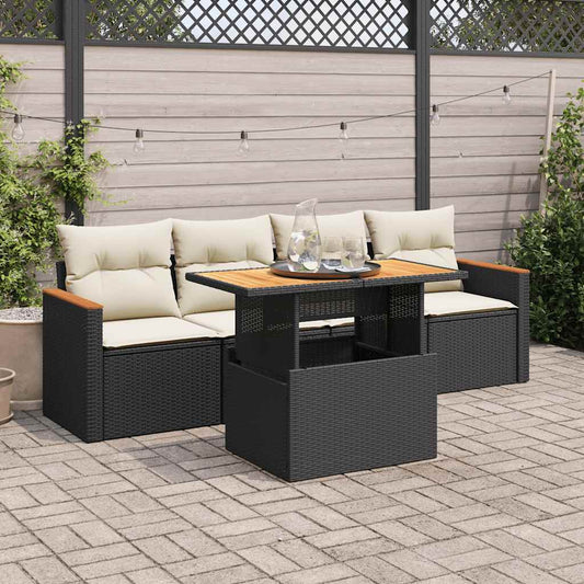 Set Divani Da Giardino 5 Pz Con Cuscini Nero Polyrattan Acacia