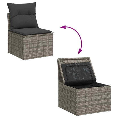 Set Divano Giardino 5 Pz Con Cuscini Grigio Polyrattan Acacia