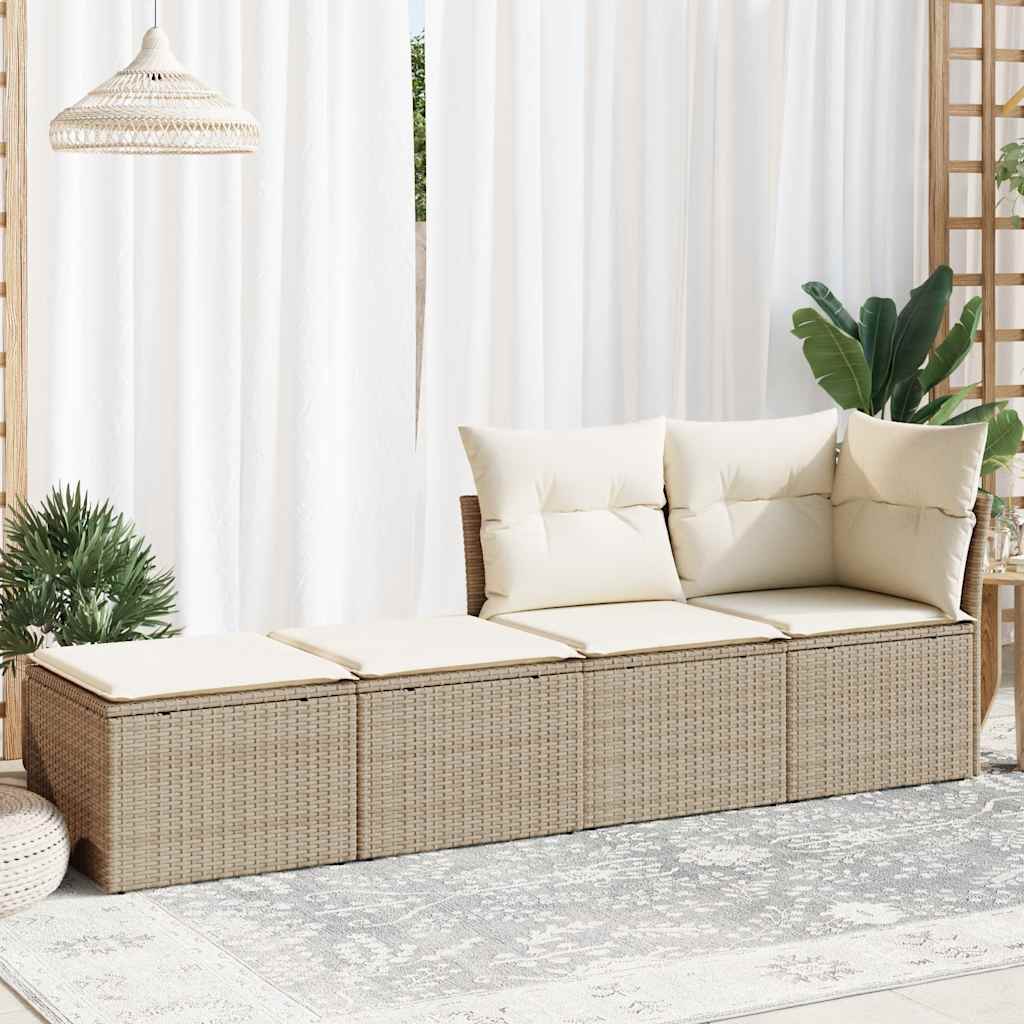 Set Divano Da Giardino 2 Pz Con Cuscini Beige Polyrattan Acacia